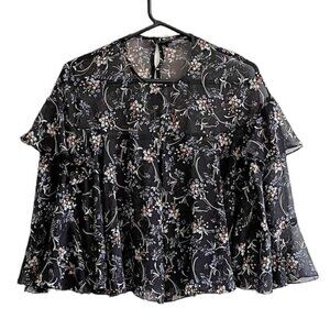 Zara Sheer Floral Ruffle Top - Small